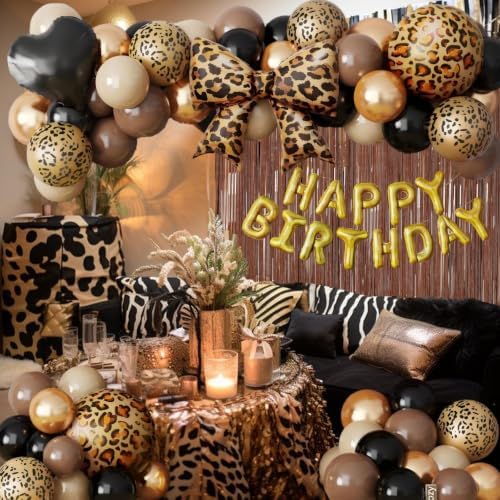 70Pcs Cheetah Print Birthday Decorations, Black Brown Gold Leopard Balloons - Image 3