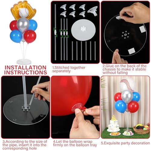 Naozinebi 4 Sets Baseball Birthday Party Balloons Stand Kit Party Decor - Image 3