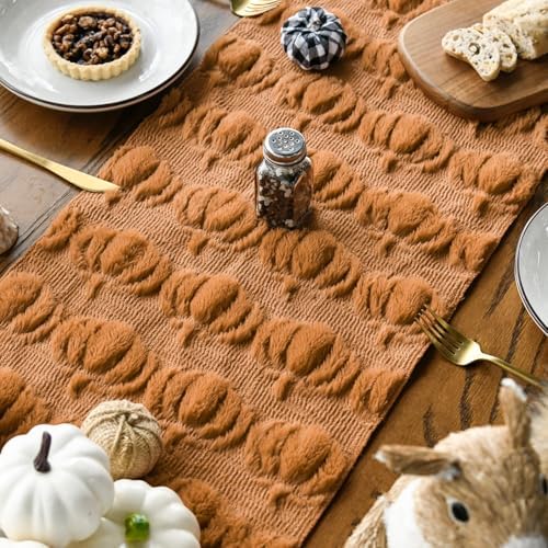 Artoid Mode Caramel Soft Faux Fur Pumpkins Fall Table Runner 13x72 Inch - Image 4