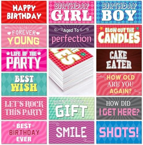 Beeveer 24 Designs Birthday Photo Booth Props Double Sided PVC Selfie Signs by Beeveer