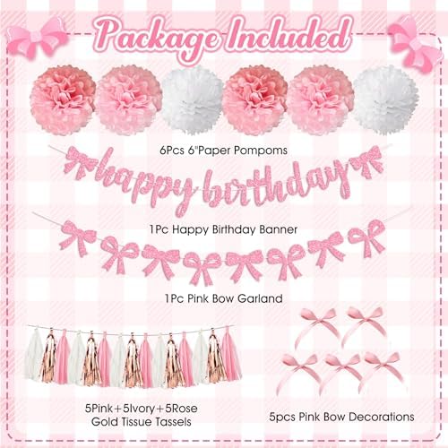 Pink Bow Birthday Party Decorations Coquette Bow Decoration for Women Girls - Image 2