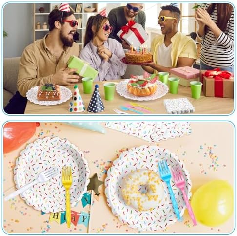 Newtay 96 Pcs Donut Plates Napkins Sprinkles Birthday Party Tableware Set - Image 6