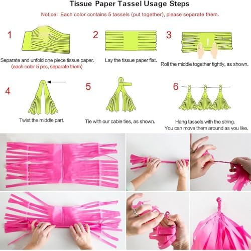 We Moment Hot Pink Light Pink Tissue Paper Tassels Party Tassel Garland Banner for Party Decorations, DIY Kits,15PCS - Image 3