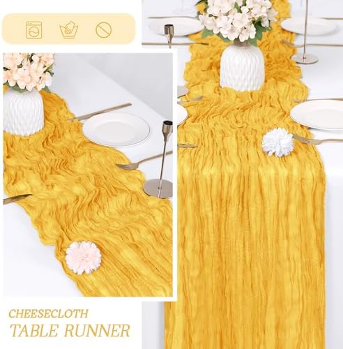 6 Pack Gold Cheesecloth Table Runner 17x108 Inch Semi Sheer Boho Gauze Cheese Cloth Fabric Table Runners Table Decor for Wedding Party Baby Shower Birthday Home Decor Garden Farmhouse - Image 6