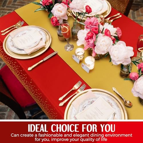 Breling 24 Pack Red and Gold Disposable Tablecloths and Table Runner Set - Image 7