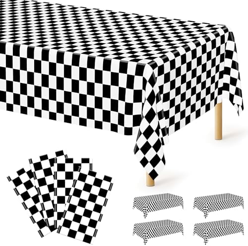 QZYL 4Pack Plastic Table Cloth Disposable, 54" x 108" Waterproof Tablecloths Rectangular, Black and White Checkered Table Cover for Picnic Birthday Party Supplies Outdoor Gathering BBQ Holiday Dinner by QZYL