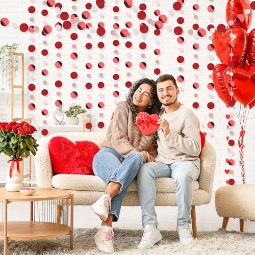 Outus 10 Pieces Red,Pink Round Dots Garland Party Hanging Decor - Image 4