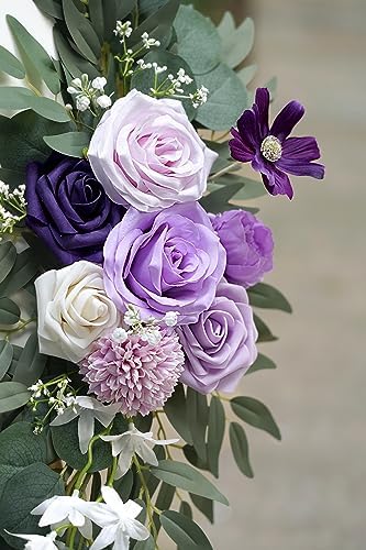 Olalaka Faux Flower Swag Set of 2 for Wedding Welcome Signs Floral Decorations, Purple Wedding Arch Flowers for Wedding Ceremony (Lilac & Purple & Cream) - Image 6