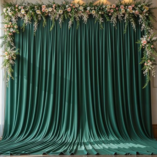 10x12ft Hunter Green Backdrop Curtain Panels for Parties - Wrinkle Free Polyester Photo Curtain Backdrop Wedding Back Drop Fabric Drapes for Party Decorations Background for Photography by WishCare