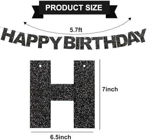 BEISHIDA Pre-Strung Glitter Black Happy Birthday Banner Party Sign Decor - Image 2