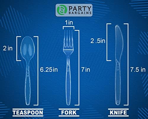 Party Bargains Disposable Cutlery set, Color: Clear Sapphire, Count: 720 Pcs: 120 Knives, 240 Spoons, 360 Forks - Image 2