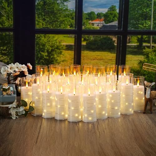 Nimiko Flickering Flameless LED Candles,Battery Operated Candles 24 Pcs with Embedded Star String,Acrylic LED Pillar Candles with Remote,Suitable for Home Decoration to Create an Atmosphere (White) - Image 6