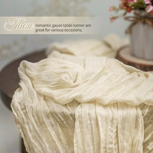 12 Pack Ivory Cheesecloth Table Runner 10Ft, Gauze Table Runners 21.5 x 120 inch,Semi Sheer Cheese Cloth Fabric Runner Bulk for Wedding,Party,Baby Shower,Bridal Shower - Image 3