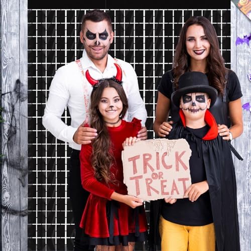 GOER Black Party Backdrop Metallic Tinsel Foil Fringe Curtain Photo Booth Props for New Year's Eve Graduation Halloween Birthday Casino Theme Party Holiday Celebration Party Decorations (2 Packs) - Image 3