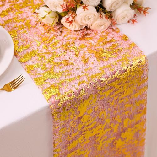 Snowkingdom 2Pcs Red Gold Table Runner, 11×108 Inch Sequin Glitter Foil Metallic Thin Mesh Table Decoration, Sparkle Centerpiece for Wedding Party Birthday Christmas, Thanksgiving by Snowkingdom