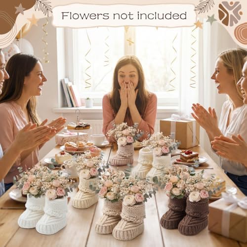Tranqun 4 Sets Baby Booties Centerpiece No Floral DIY,Classic,Brown - Image 6