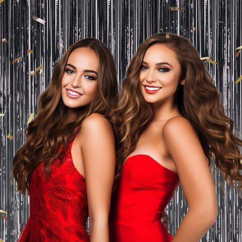 DECOCKRAT 3 Pack Foil Fringe Backdrop - Laser Black Shiny Tinsel Curtains for Party Decoration/Photo Booth Props - 3.3x8.2 FT Metallic Foil Backdrop for Birthday, Wedding, Graduation, Christmas. - Image 5