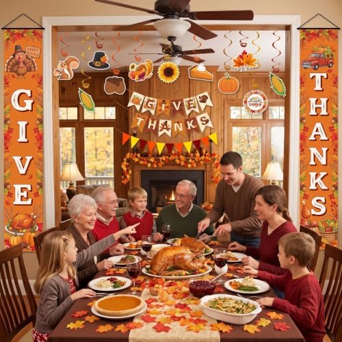 Thanksgiving and Friendsgiving Party Decorations Set, Autumn Fall Harvest Decor Supplies with Festive Banners, Hanging Swirls and Seasonal Ornaments for Home Celebration - Image 7
