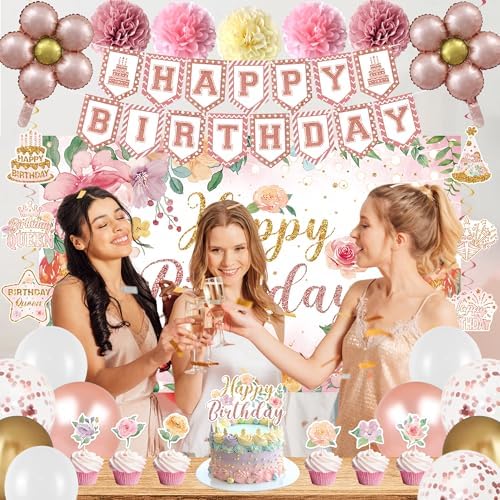 Holkcog Flower Birthday Party Decorations for Girl, Pink Flower Party - Image 2