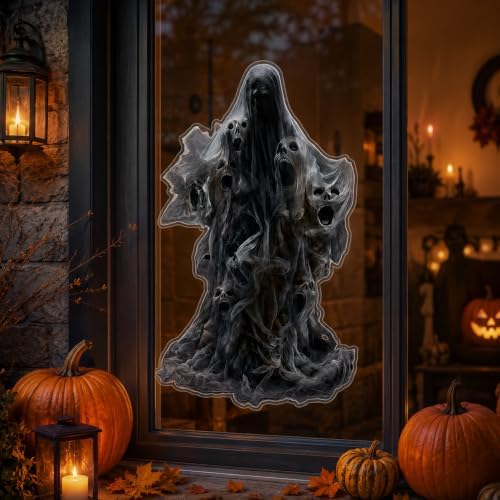Halloween Ghost Window Clings Decorations Spooky Ghost Window Stickers Scary Glass Window Sticker Decals for Home Office Classroom Party Haunted House Seasonal Window Decor 1 Sheet - Image 4