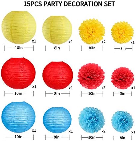 Paper Lanterns Paper Pom Poms Carnival Circus Party Decorations 15pcs - Image 2