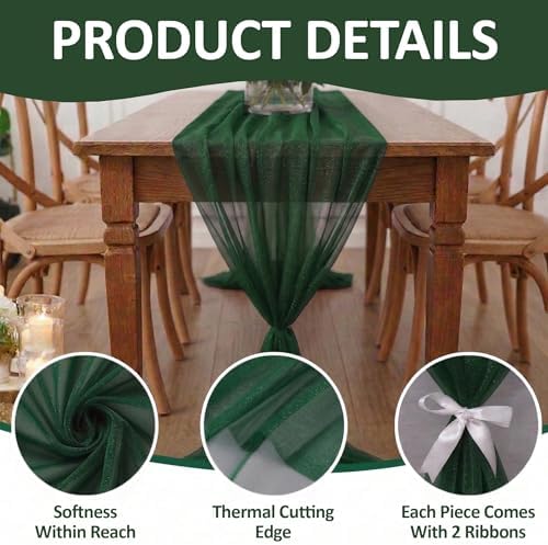 Pack of 5 Chiffon Table Runners 29 x 120 Inch, 10FT Long - Hunter Green - Image 5