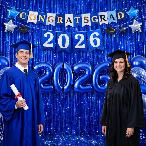 Navy Blue Fringe Curtain Backdrop 3 Pack, 3.2 x 8.2 FT Graduation Decor - Image 3