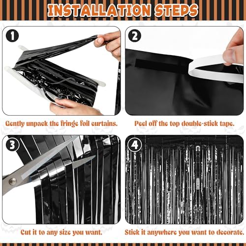 ZATAYE 4 Pack Black Halloween Foil Curtain Streamer Decorations - Image 3