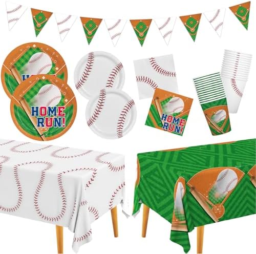Baseball Party Supplies Kit for 24 - Complete with Dinner & Dessert Plates, Napkins, Cups, Banner & Tablecloth Baseball Birthday & Gameday Celebrations，Baseball Party Decorations & Favors by Gatherfun