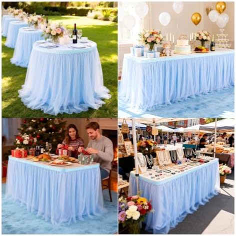 THARAHT Tulle Table Skirt 14FT 420CM Long for Rectangle Tables Round Tables Ruffle Desk Skirt for Princess Girls Birthday Party Cake Dessert Decorations Table Skirt - Image 6