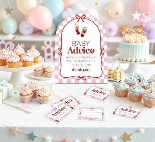 She's Ready To Pop Baby Shower Games, Soda Advice For Parents To Be, 6x8 Inch Arch Wooden Sign With Stand And 50 Advice Cards, Gender Reveal Party Supplies & Decorations -LN05 - Image 4
