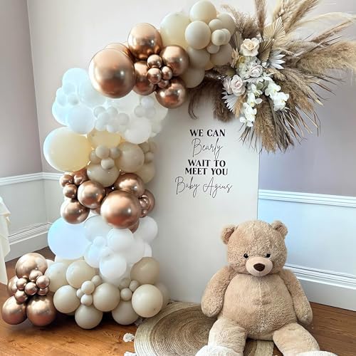 White Sand Metallic Champagne Gold Balloons Garland Arch Kit,152PCS White Neutral Balloons with Clear Balloons for Birthday Wedding Baby Shower Bridal Shower Engagement Anniversary Decoration - Image 5