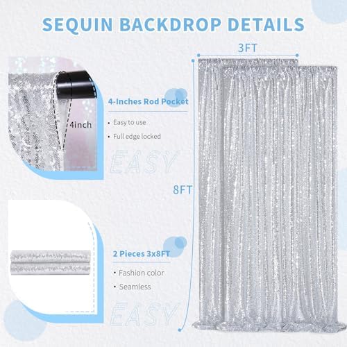 Sequin Backdrop Curtains 6ft x 8ft Silver Background Wedding Decoration - Image 5