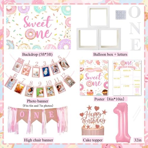 Daidle Sweet One Birthday Decorations for Girls, 128Pcs Birthday Party Kit - Image 3