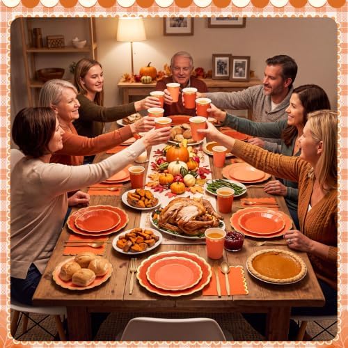 Mimorou 338 Pcs Fall Orange Plates and Napkins Party Supplies Serve 48 - Image 6