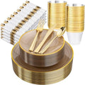 Morejoy 350PCS Clear Brown Plastic Plates - Disposable Gold Party Plates by Morejoy