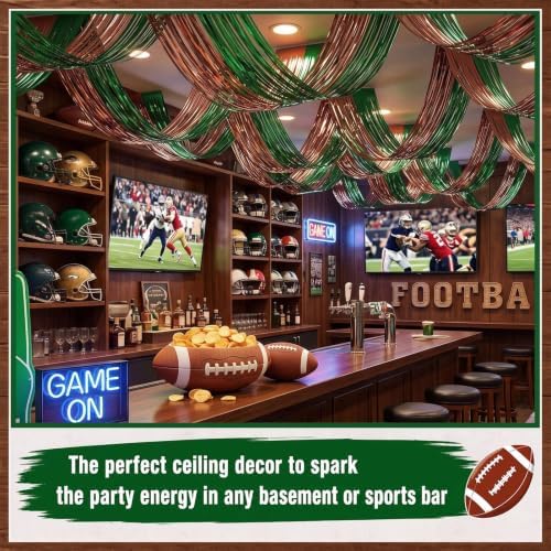 Breling 8 Pcs Green Brown Ceiling Fringe Curtains, Football Foil Drapes - Image 6