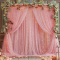 20x10ft Dusty Rose Tulle Backdrop Curtain with Lights String for Parites, Sheer Photo Backdrop Curtains with Lights for Wedding Backdrop Ceremony Reception Bridal Shower Baby Shower Birthday Party by PartyTalk