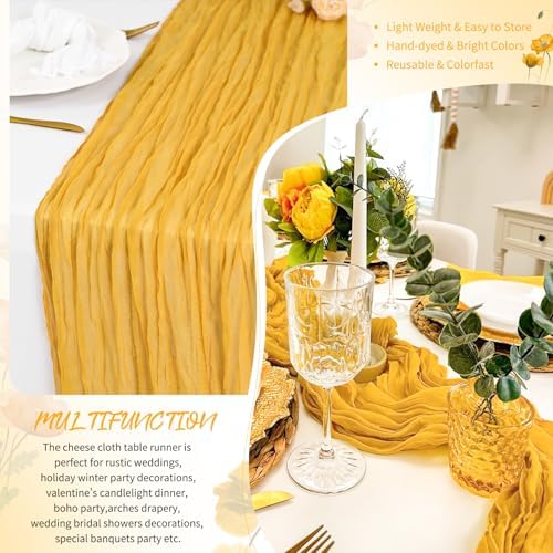 4 Pack Gold Cheesecloth Table Runner 17x108 Inches Boho Home Decor - Image 5