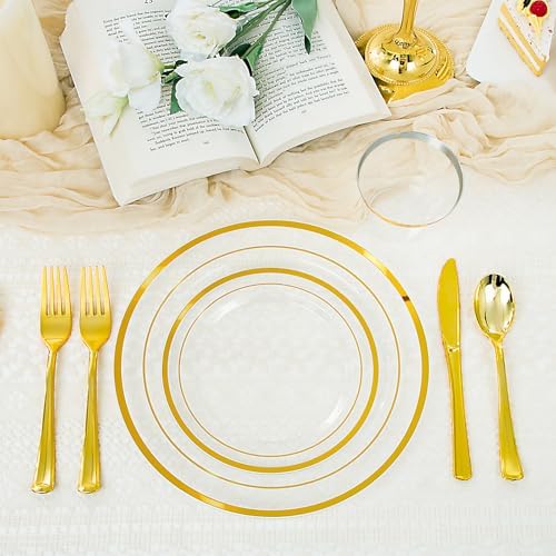 WELLIFE 300 PCS Clear Gold Disposable Dinnerware Set for 50 Guests - Image 3