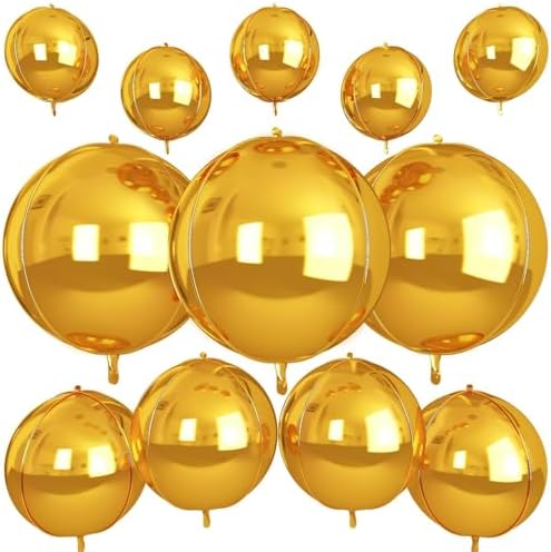 12PCS Metallic Gold Round Foil Balloons 22" 15" 10" Chrome Gold Balloons by vibzox