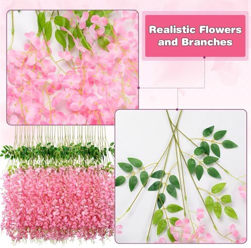 Alotiki Pink Wisteria Hanging Flowers, 48 Pack Fake Hanging Flowers - Image 4