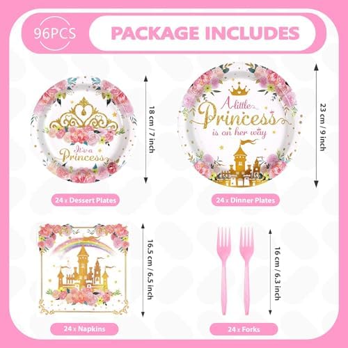 Grencian 96Pcs Princess Baby Shower Birthday Party Decorations, Serves 24 - Image 5