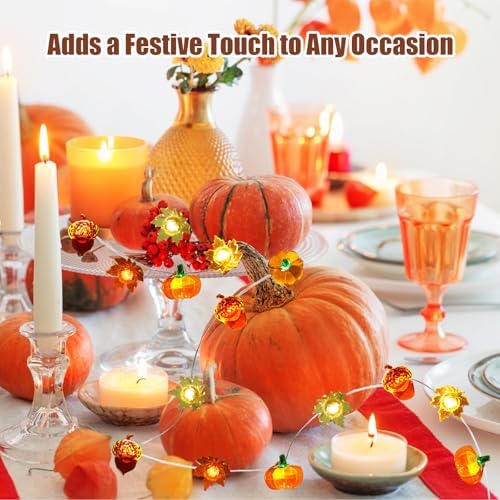 Fall Decor Lights 10Ft 30 LEDs Thanksgiving Decoration Battery Operated Acorn 3D Pumpkin Maple Leaf String Lights Fall Lights for Home Autumn Garland Harvest Halloween Party Christmas - Image 3