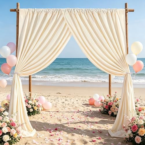 Beige Backdrop Curtains 20ftx8ft Wedding Polyester Photo Drapes - Image 2