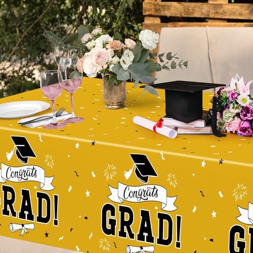 2Pcs 2026 Graduation Table Decorations, 108" X 54" Yellow Plastic Graduation Tablecover, Disposable Tablecover for Class 2026 Congrats Grad, Rectangle Tablecloth for Grad Decor Party Supplies for kids - Image 5