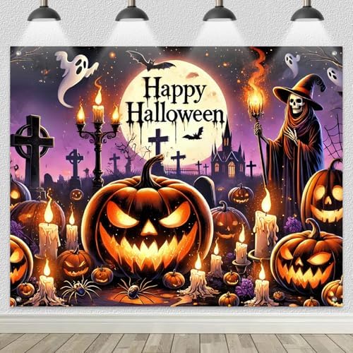 BlissYard Halloween Backdrop Moonlit Cemetery Scene 8x6ft by BlissYard