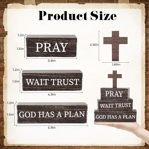 4 Pcs Christian Wooden Tiered Tray Decor, Bible Table Decorations - Image 2