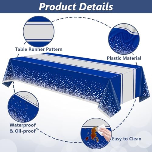 LANLISA Blue and Silver Tablecloth Party Decorations 12 Pack, Disposable Plastic Table Cloths for Graduation Birthday Retirement Masquerade Party Decor - Image 5