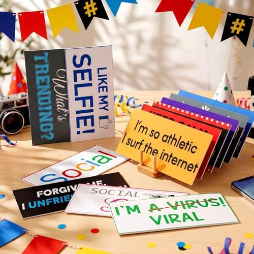 Beeveer 24 Designs Social Media Photo Booth Props, Double Sided PVC Signs - Image 2